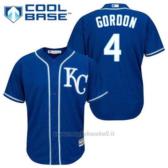 Maglia Baseball Uomo Kansas City Royals Alex Gordon 4 Blu Alterner Cool Base